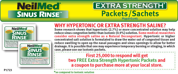 TWO FREE NEILMED SINUS RINSE EXTRA STRENGTH HYPERTONIC TRIAL PACKETS
