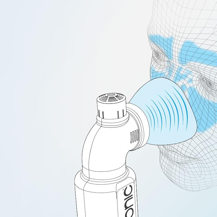 A person using the SinuSonic, taking deep breaths to assist with their breathing.