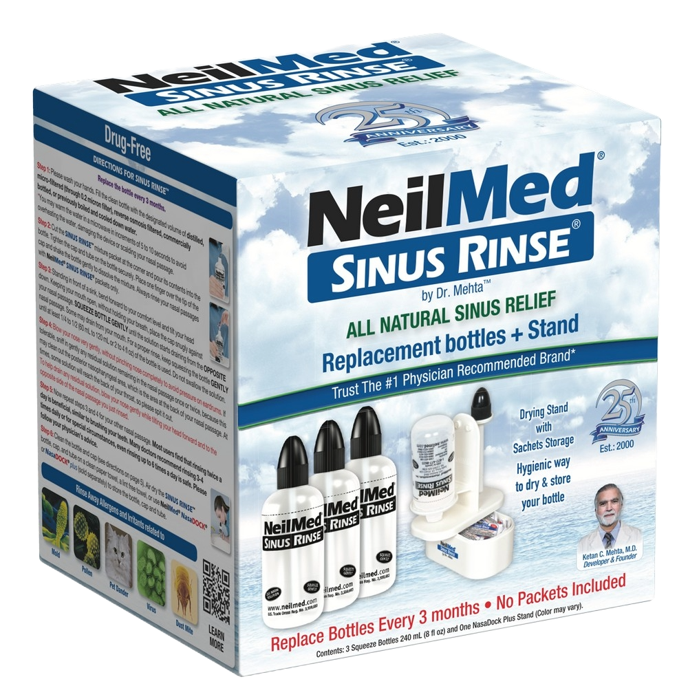 NeilMed Sinus Rinse Nasal Irrigation Bottles 3ct with NeilMed NasaDock Plus