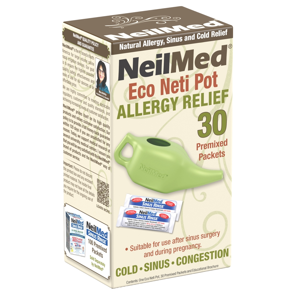 NeilMed NasaFlo Eco Neti Pot with 30 Sinus Rinse Premixed Packets